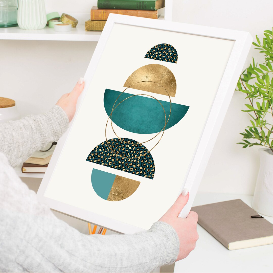 Teal and Gold Wall Art Teal Circle Print Teal and Gold Art Etsy