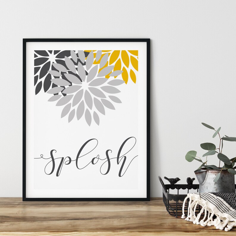 Set of 3 Yellow & Grey Bathroom Prints Yellow Bathroom Decor Etsy UK