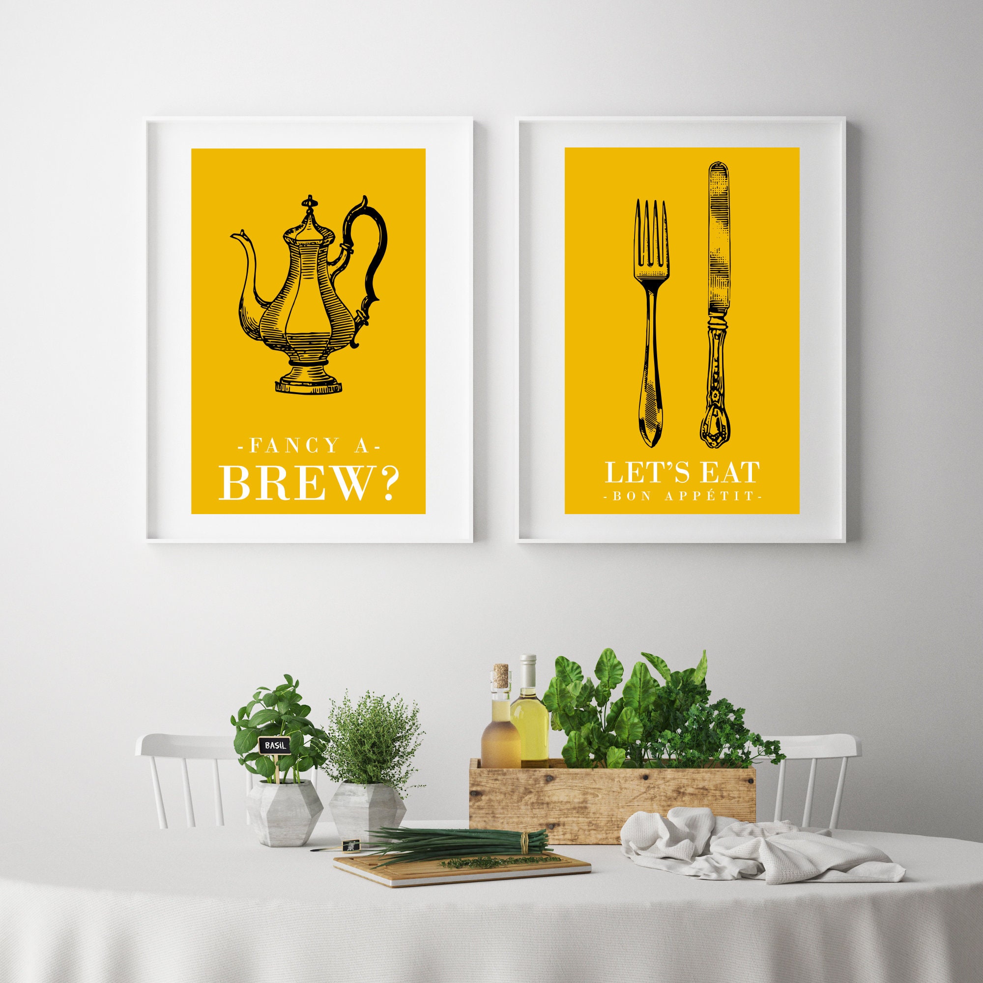 2pc Retro Kitchen Prints Mustard Art Yellow Kitchen Art Etsy UK