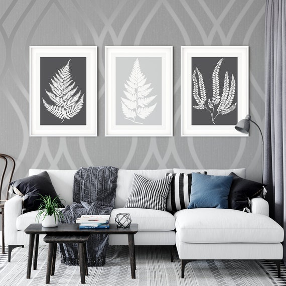Grauer Farn Print Set: Aquarell Blatt Wandkunst - Etsy.de