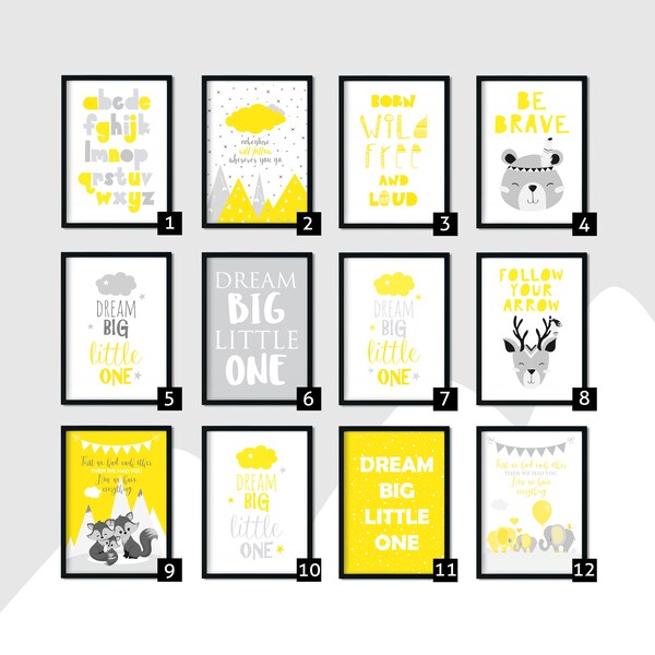 Yellow Gray Nursery Etsy