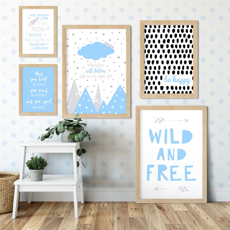 Baby Blue Nursery wall art baby blue nursery decor Blue Etsy