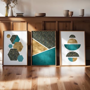 3er Set Petrol und Gold Wandkunst, Leoparden Wandkunst, Türkis und Gold Wandkunst, Türkis Wandkunst, Leoparden Wandkunst, Türkis und Gold Kunst