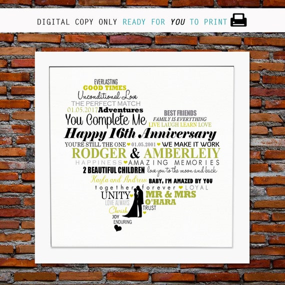 Personalized 16th Anniversary gift 16 years anniversary 16 | Etsy