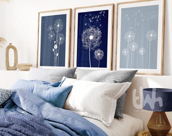 Blue Dandelion Wall Art: Set of 3 Floral Prints