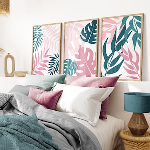 Set of 3 Pink and Teal floral prints, pink prints, teal wall art, pink and teal bedroom, pink and teal wall art, teal and pink living room