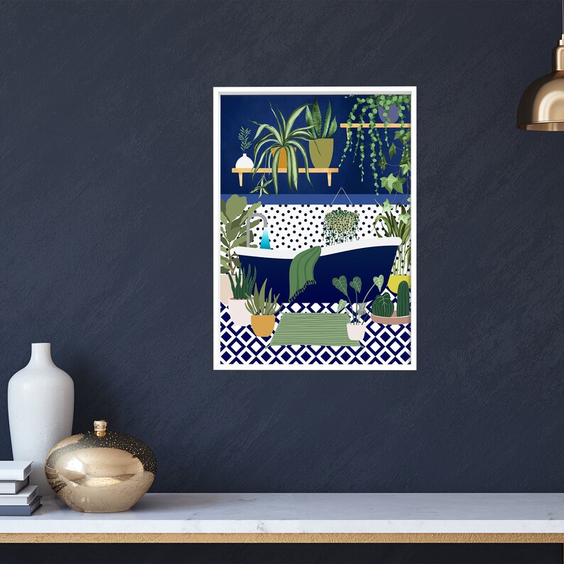 Blue Bathroom Plant Prints Blue Bathroom Decor Blue Bathroom | Etsy