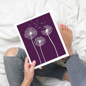 Set of 3 Lilac Dandelion art, purple wall art, purple living room prints, dandelion wall art, lilac Wall Art, dandelion decor, Lilac prints image 5