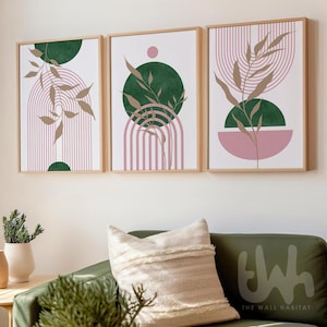 Pink and Green Abstract Art Print: Mid-Century Modern Wall Decor