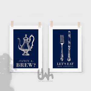 Set of 2 Navy Blue Kitchen Wall Art, Blue Kitchen Decor, Blue Kitchen ...