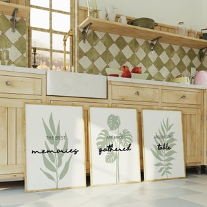 3-delige eetkamerafdrukken, de beste herinneringen worden gemaakt, saliegroen keukendecor, eetkamermuurkunst, eetkamerbord, saliegroene kunst