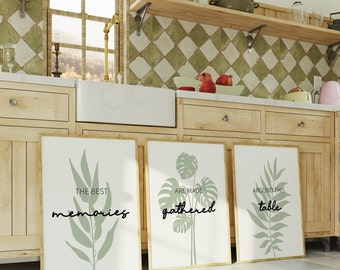 Sage Green Dining Room Prints: Botanical Kitchen Wall Art (Set of 3)