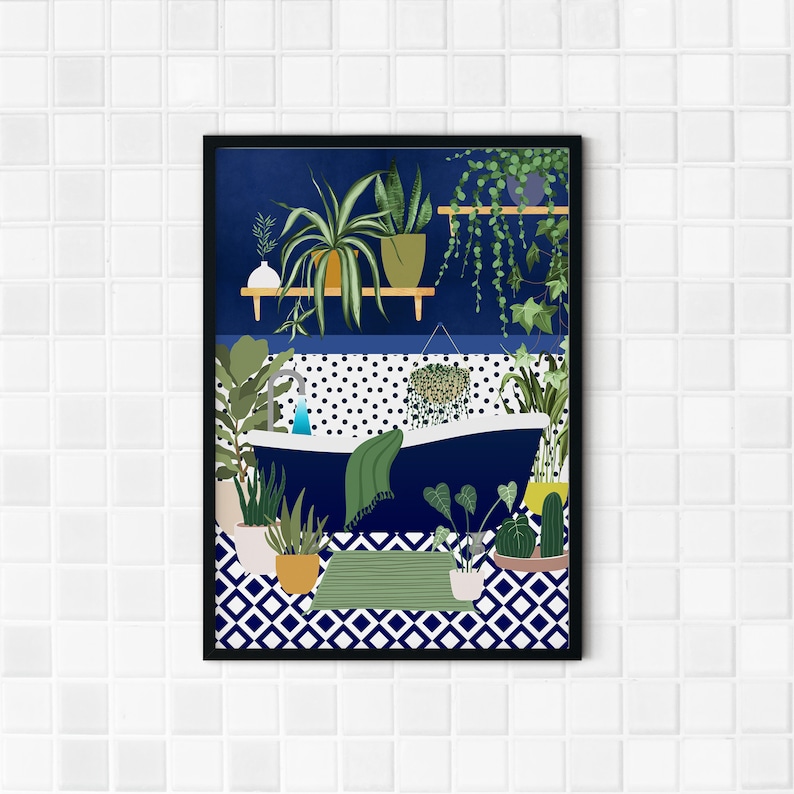 Blue Bathroom Plant Prints Blue Bathroom Decor Blue Bathroom | Etsy