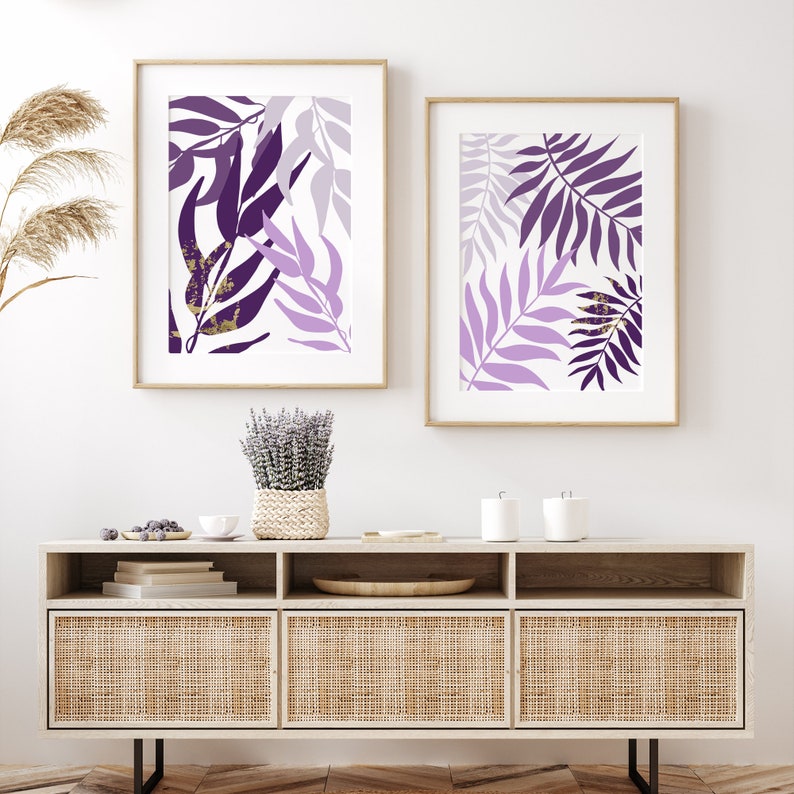 3pc Purple and Gold Leaf Art Purple Wall Art Purple Bedroom Etsy UK