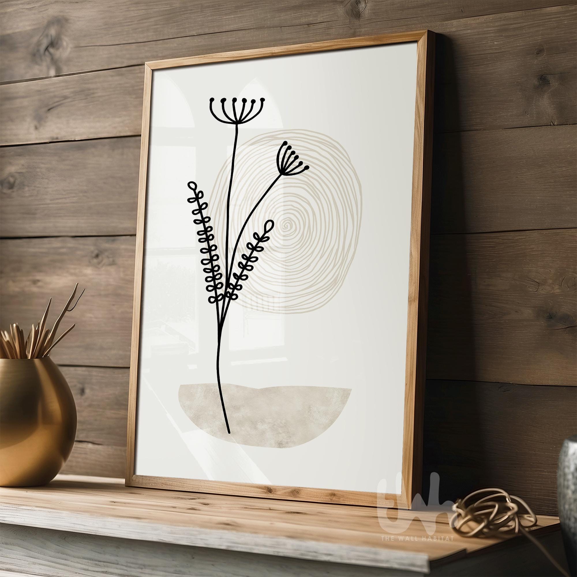 Minimalist Botanical Line Art Print: Beige & Black Neutral Decor - Etsy