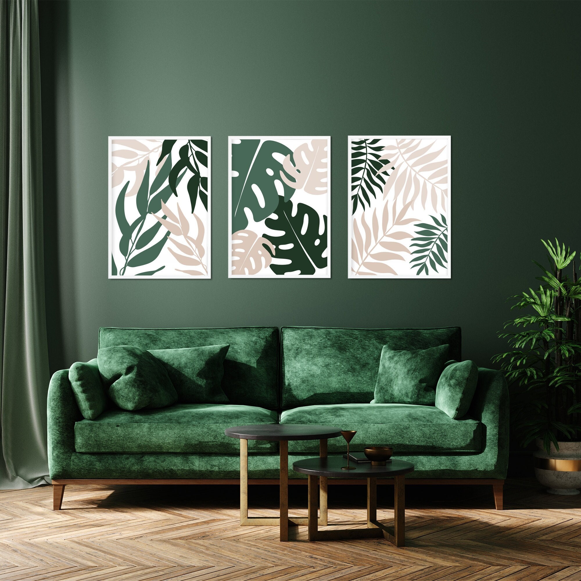 3pc Green and Cream Leaf Wall Art Green Wall Art Green Leaf - Etsy ...