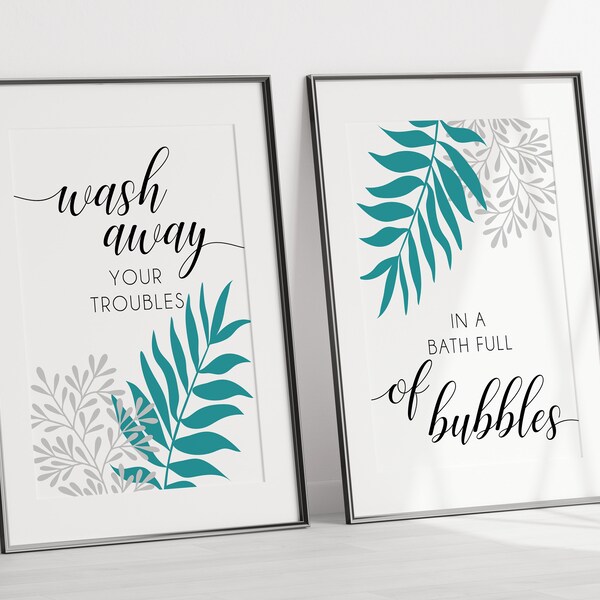 Teal Grey Bathroom Etsy