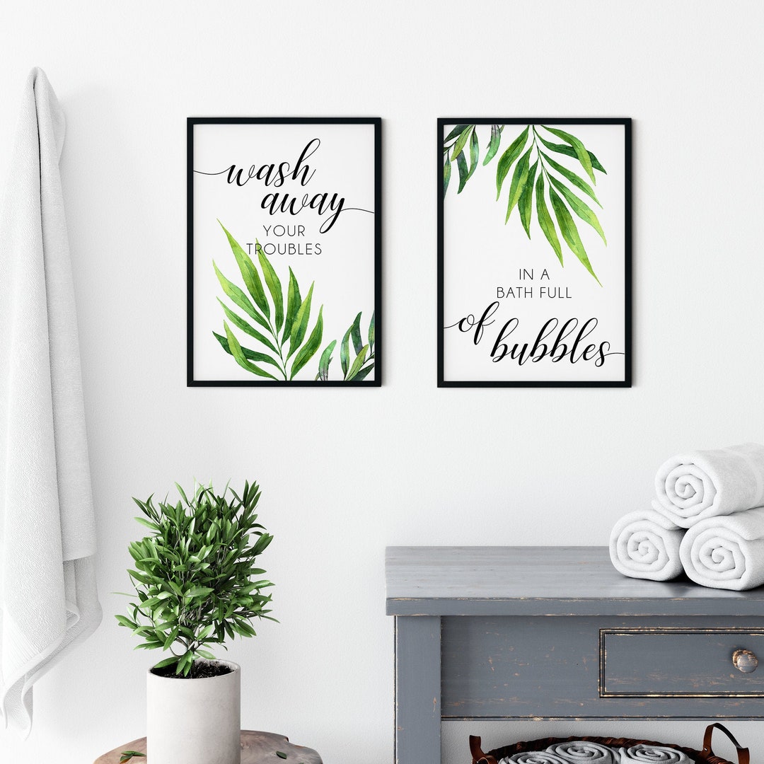Tropical Leaf Bathroom Prints: Green Wall Art Set (unframed) - Etsy