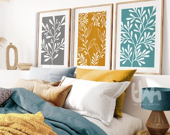 Teal & Mustard Botanical Print Set: Ochre Wall Art