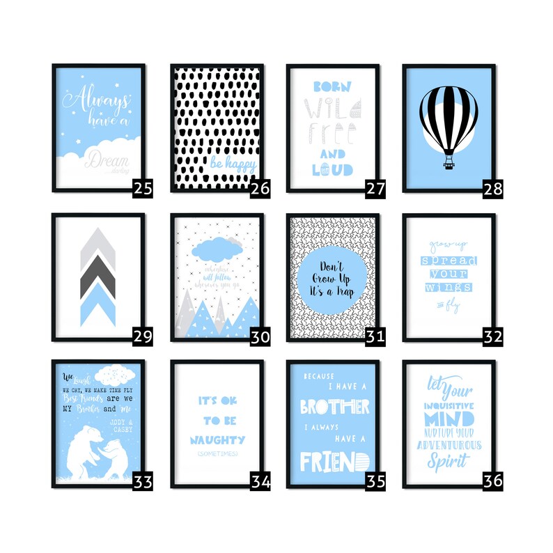 Baby Blue Nursery wall art baby blue nursery decor Blue Etsy