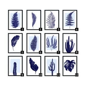 Blue Fern Wall Art, Navy Blue wall art, blue art prints, fern wall print, botanical print, blue leaf prints, wall art, Buy and Save