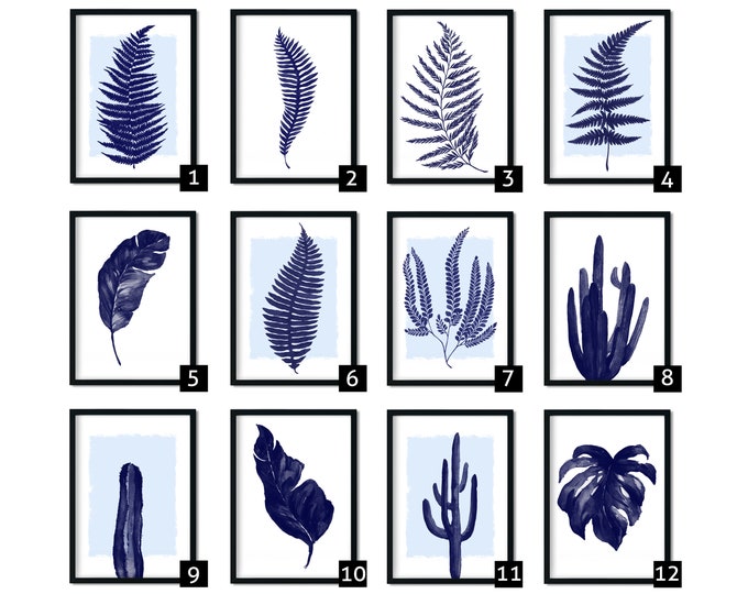 Botanical Navy Blue Printsblue Wall Art Blue Art Prints Etsy UK