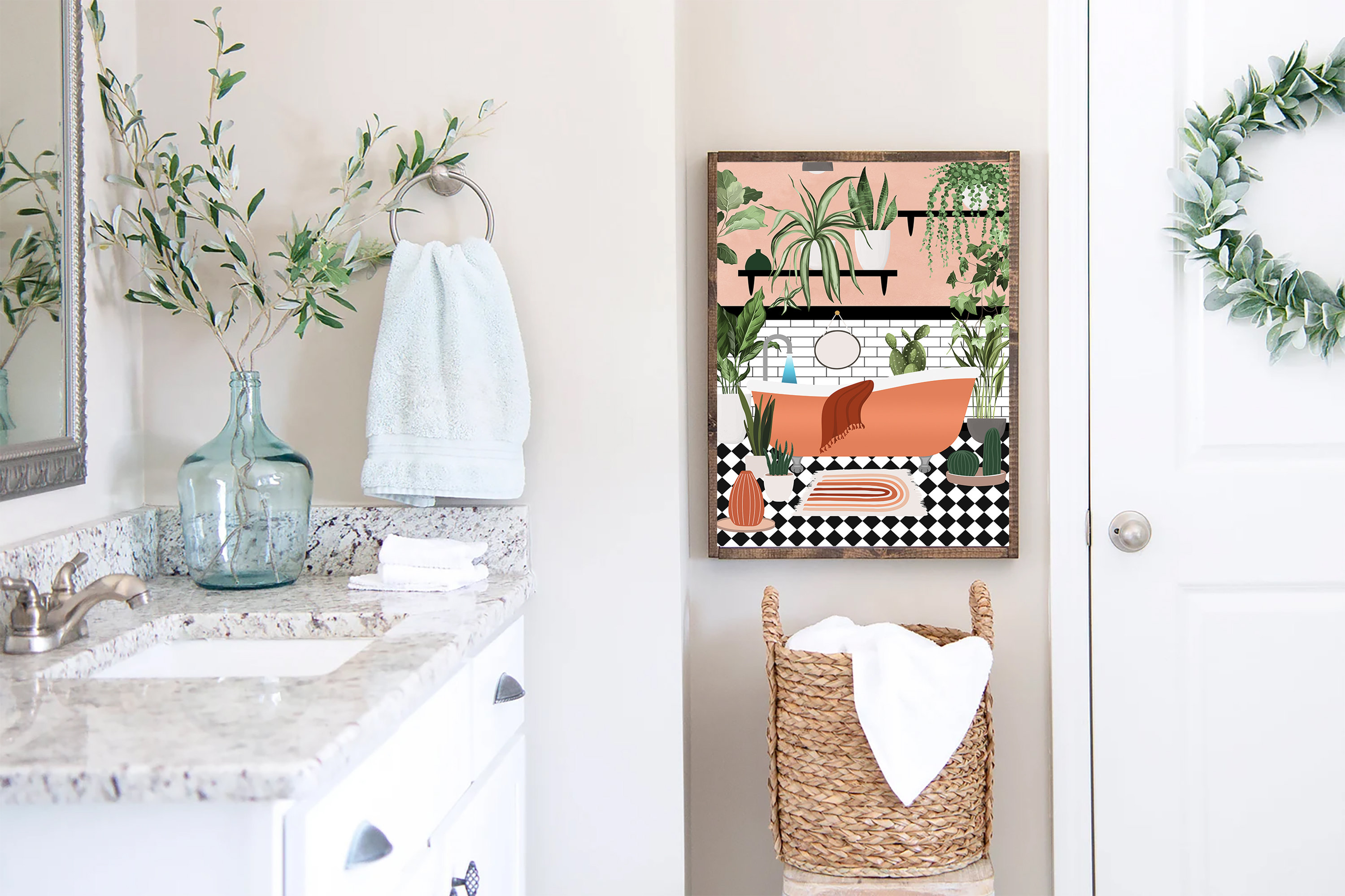 Peach Botanical Print: Boho Bathroom Plant Wall Art - Etsy, image size:2999x2000