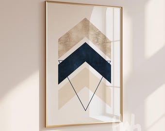 Imprimé chevrons bleu marine : art mural géométrique abstrait moderne