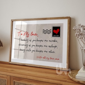 To My Love Romantische Schlafzimmer Wandkunst - Liebesbrief Druck | Neutral über dem Bettdekor | Herzliches Paar Geschenk | Modernes Poster im Postkarten-Stil