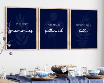 Conjunto de estampas azuis para sala de jantar: arte de parede para cozinha