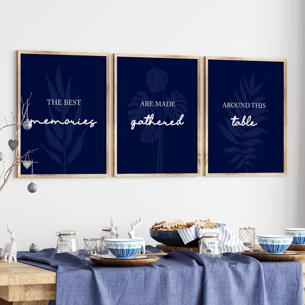 Set of 3 prints, Blue dining room prints, the best memories are made, dining room wall art, dining room wall decor, blue kitchen decor