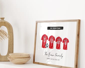 Personalised Football Family Print | Custom Shirt Wall Art | Family Name Print | Dad Gift | Team Family Poster | Soccer Fan Gift