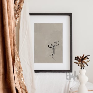 Minimalist Black Bow Wall Art – Neutral Ribbon Line Art Print | Elegant Scandinavian Decor for Modern Homes