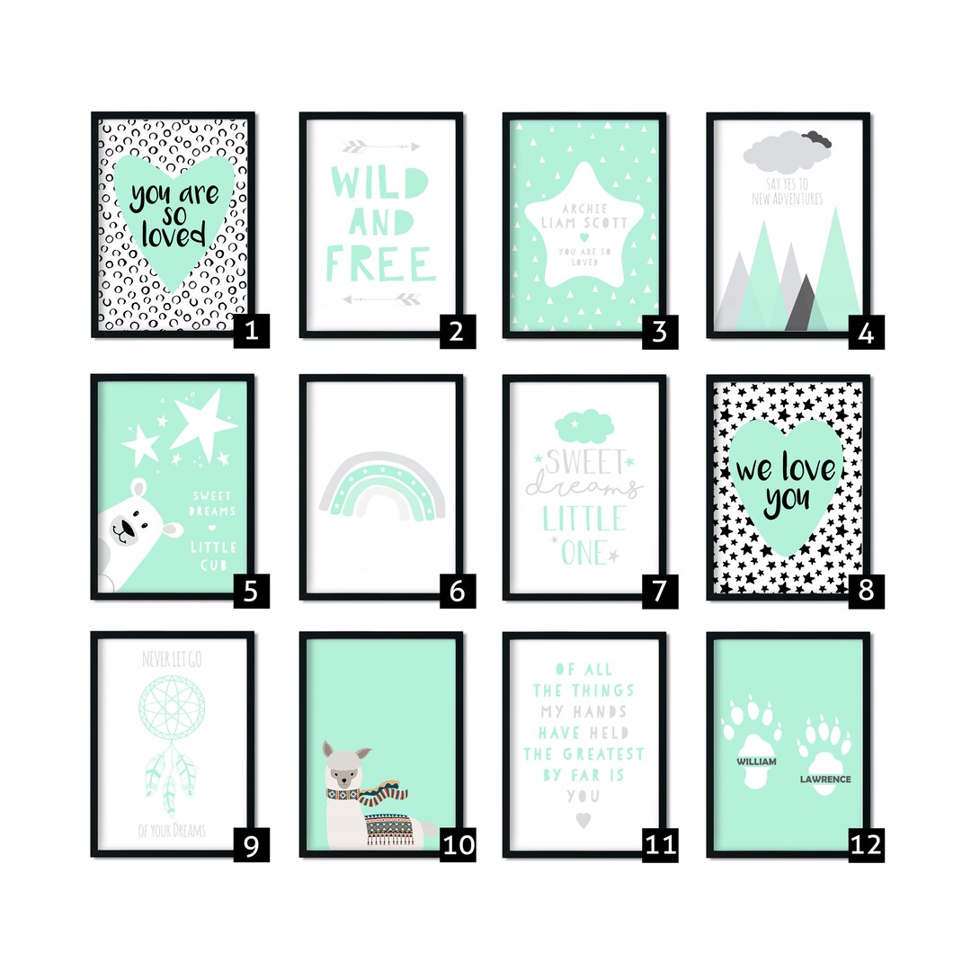 Mint Nursery Prints Mint Green Nursery Decor Mint Nursery Etsy UK