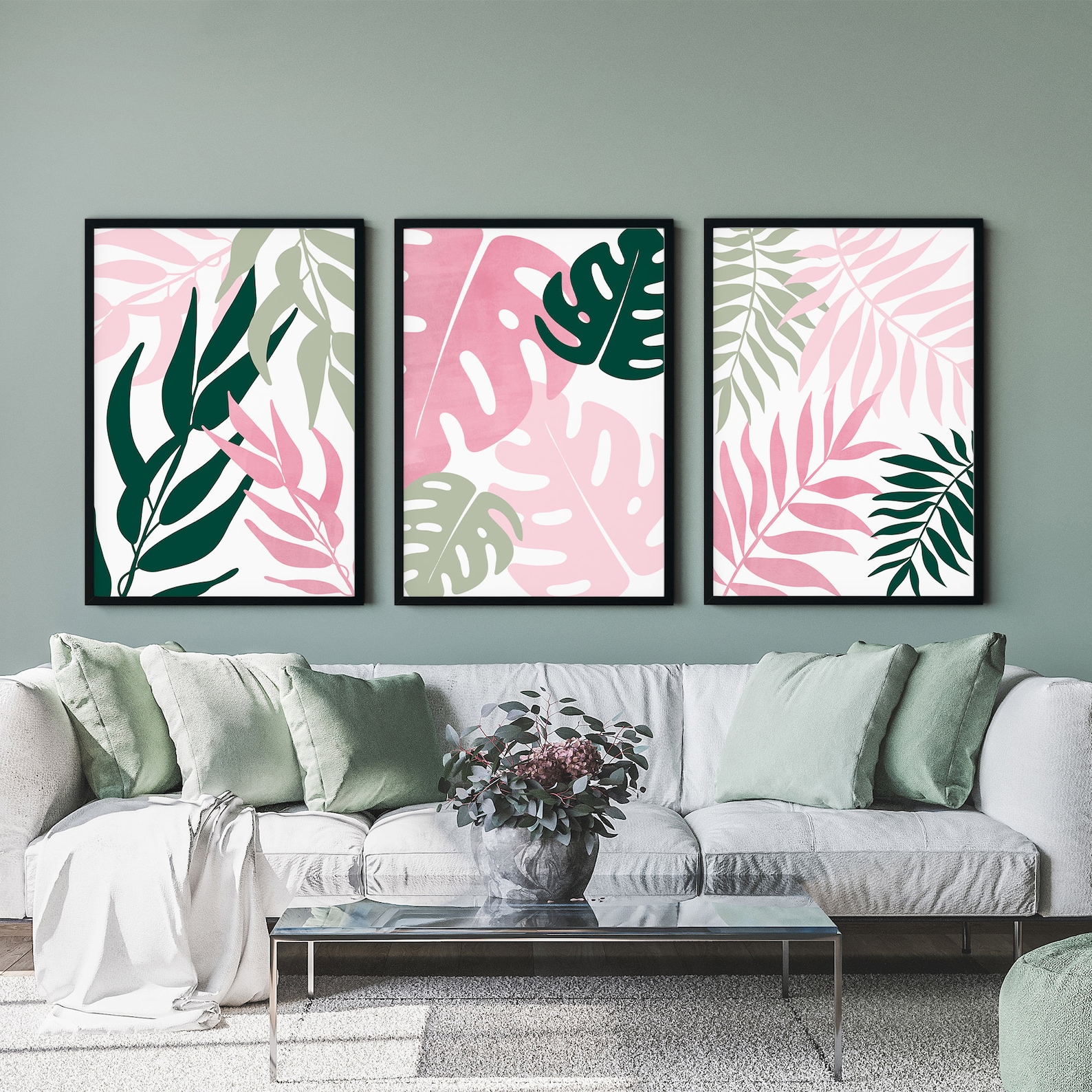 3pc Green and Pink Wall Art Pink and Green Art Prints Etsy UK