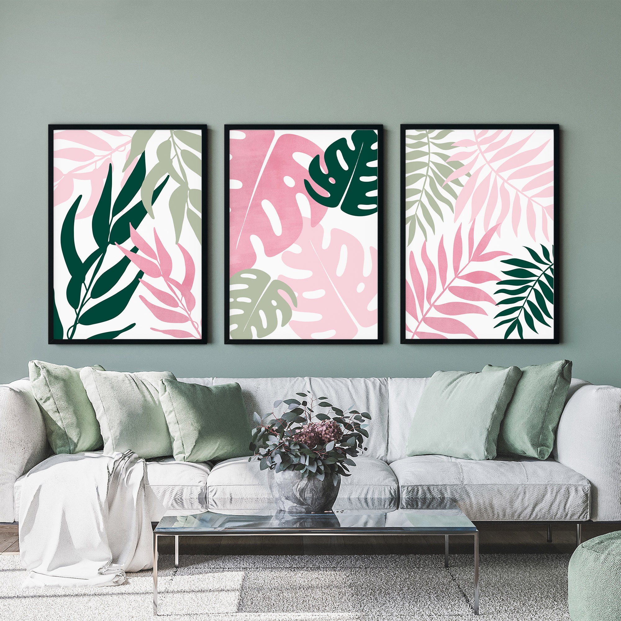 3pc Green and Pink Wall Art Pink and Green Art Prints Etsy UK
