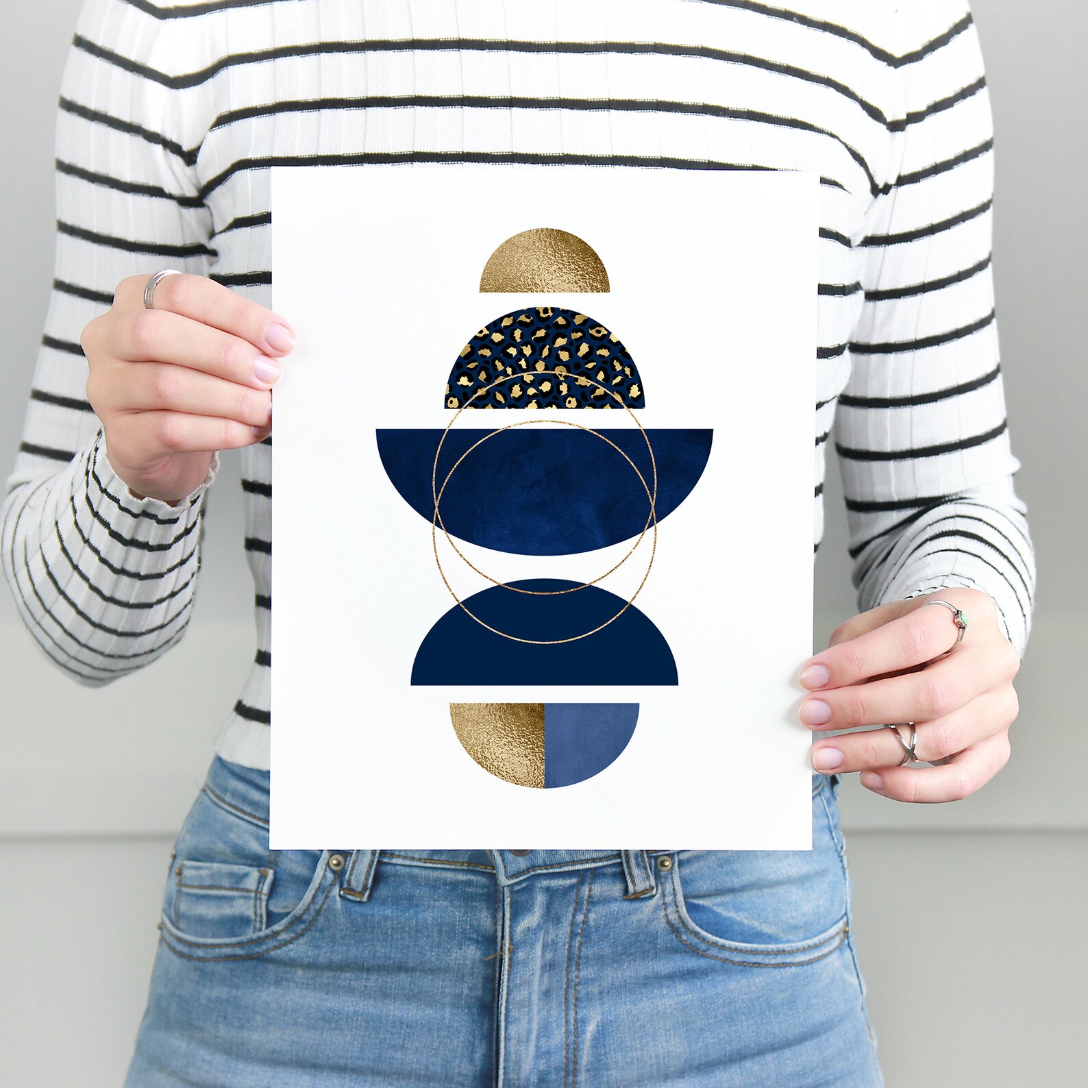 Set of 3 Navy Blue and Gold Wall Art Blue and Gold Wall Art Etsy