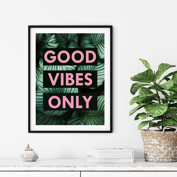 Good Vibes Only green wall art good vibes only art pink and | Etsy