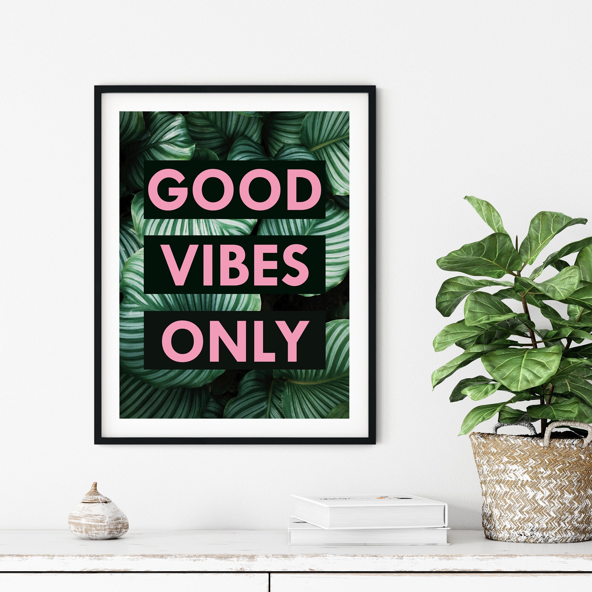 Good Vibes Only Green Wall Art Good Vibes Only Art Pink and