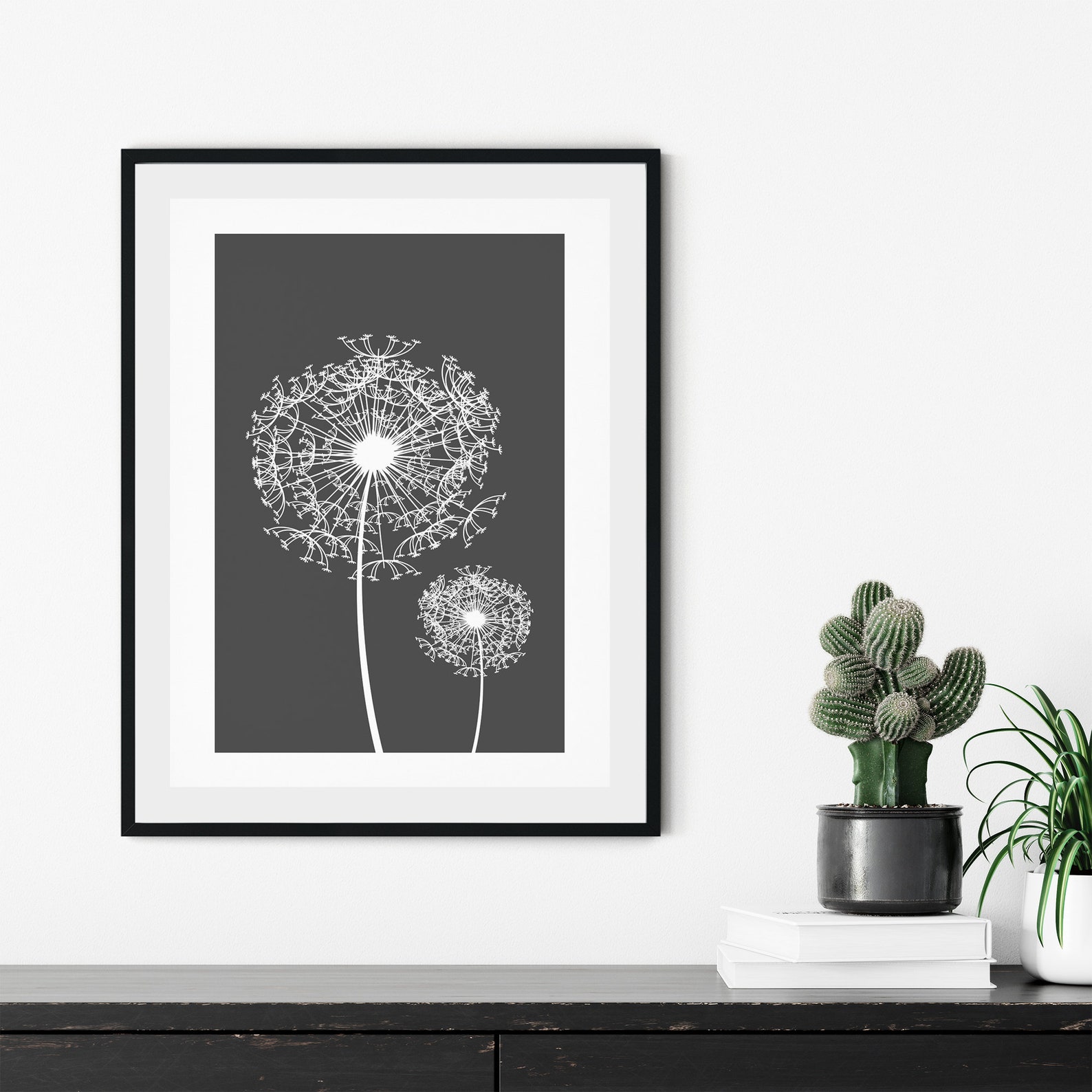 Grey Wall Prints Gray Wall Art Dandelion Art Dandelion Etsy UK