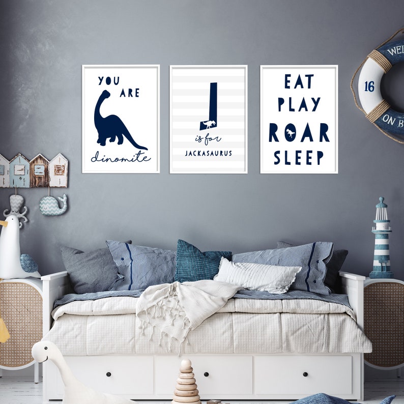 Blue Dinosaur Prints Dinosaur Art Navy Blue Dinosaur Etsy UK