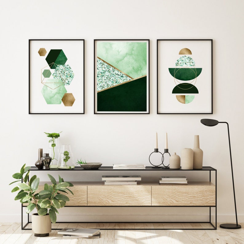 Set of 3 Green and Gold Wall Art Prints Green and Gold Etsy