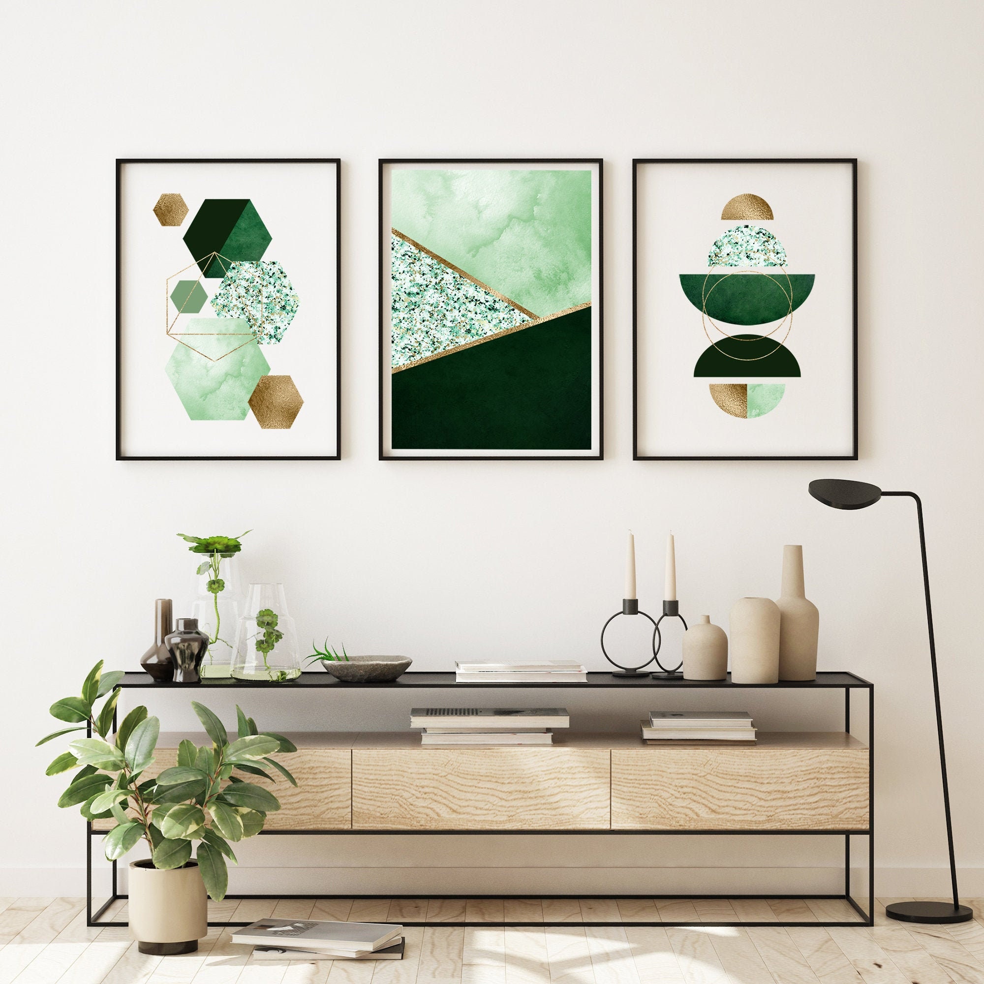 3pc Green and gold wall art green and gold geometric prints green wall prints 3pc Green and gold wall art green and gold geometric prints green wall prints