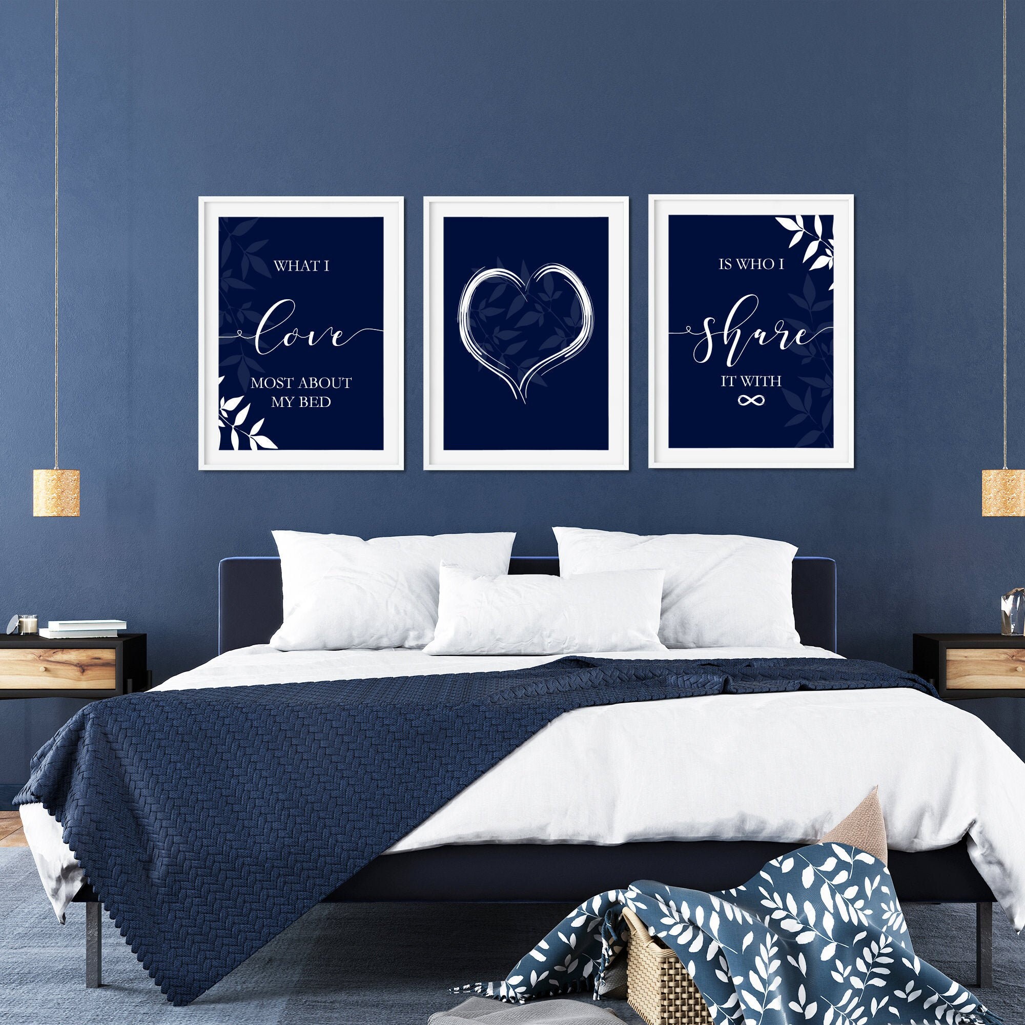 3pc blue bedroom wall decor over the bed wall art blue wall Etsy
