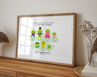 Personalised Frog Family print, Frog and Toad, Family art with names, Frog Decor, Personalised home Decor, Custom Family Print, Frog Gifts,