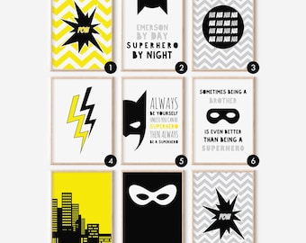 Superhero Prints, Superhero Wall Art, Superhero Room Decor, Superhero Room Prints, Kids Room Prints, kids wall art, Superhero Nursery Decor
