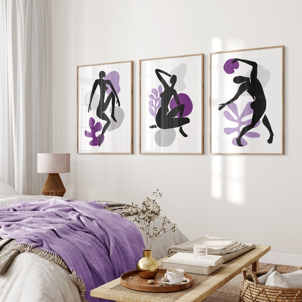 Matisse Print, Lavender bathroom decor, Purple and Black Artwork, Gothic Bedroom Decor, Purple Bedding Pictures, Set of 3 Prints