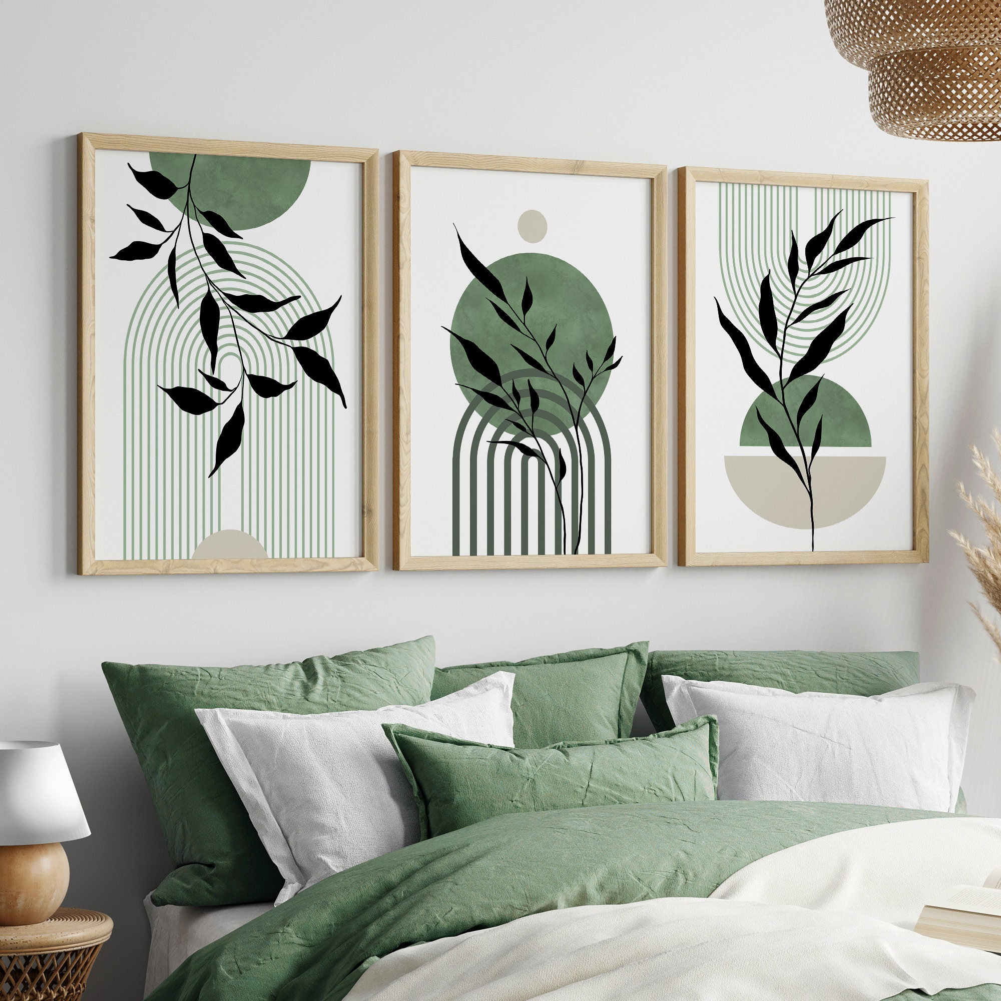 Set of 3 Sage Green Wall Art Prints Mid Century Print Sage - Etsy UK