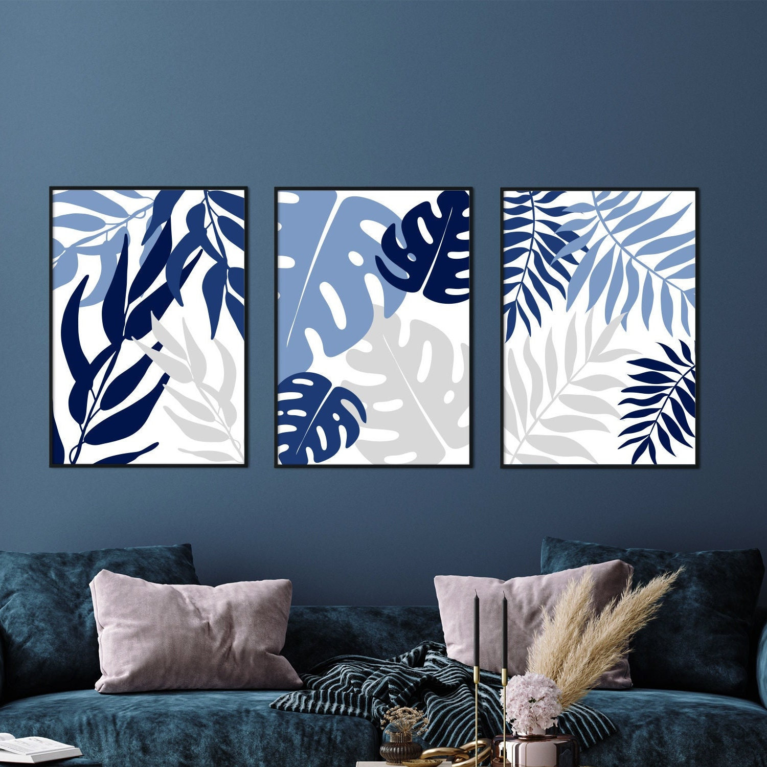 Blue Leaf Print Set: Modern Botanical Wall Art - Etsy