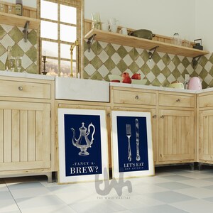 Set of 2 Navy Blue Kitchen Wall Art, Blue Kitchen Decor, Blue Kitchen ...